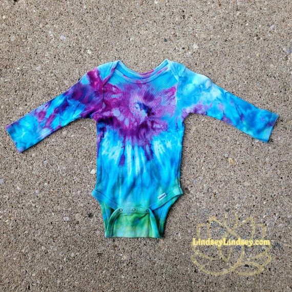 Handmade Tie Dye Long Sleeve Baby Tie Dye Onsie Bodysuit One of a Kind