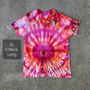 Handmade Tie Dye Shirt XL V-neck Tie Dyed T Shirt One of a Kind