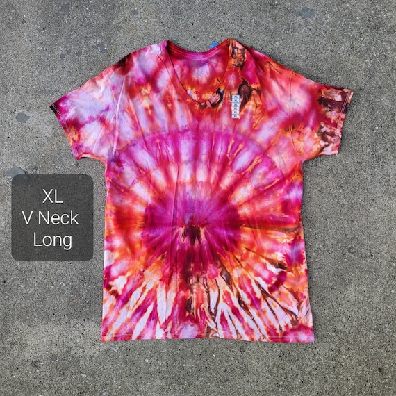 Handmade Tie Dye Shirt XL V-neck Tie Dyed T Shirt One of a Kind