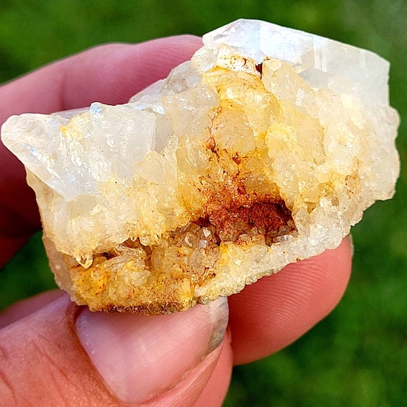 Double Terminated Self-healed Water Clear Citrine Quartz Crystal Cluster with Matrix Vein