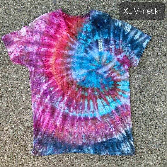 Handmade Tie Dye XL V neck Tie Dyed Shirt One of a Kind