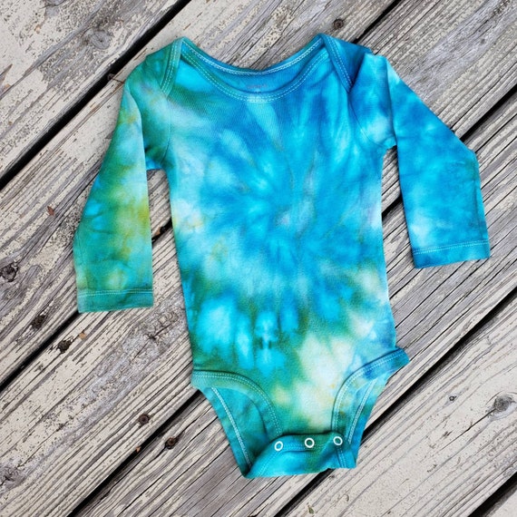 Handmade Tie Dyed Carter's Long Sleeve Tie Dye Baby Onsie Bodysuit 12 Months One of a Kind