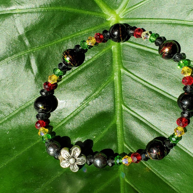 Rasta Crystal Rastafari Flower Beaded Bracelet