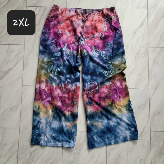 Handmade Tie Dye Cotton Pants 2XL Flared Loose Fit One of a Kind
