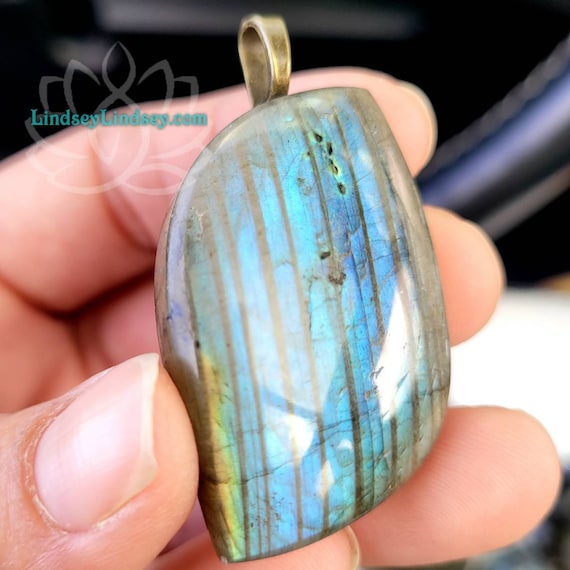 Labradorite Pendent with Antiqued Golden Bail and Matching Handmade Cord