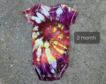 Handmade Tie Dye Bodysuit 3 Month Tie Dyed Baby Onsie One of a Kind