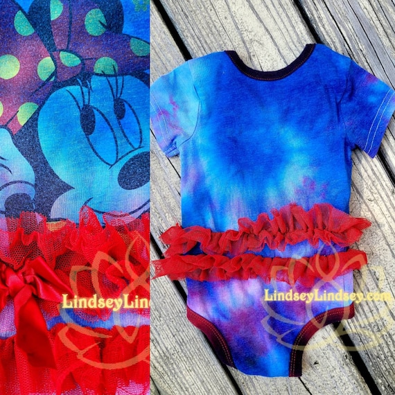Handmade Tie Dye 6 Month Baby Tie Dyed Minnie Mouse Tutu Bodysuit Onsie One of a Kind