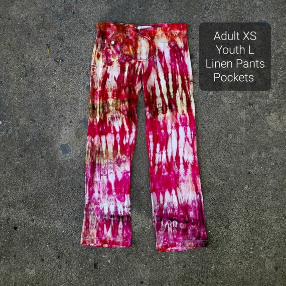 Handmade Tie Dye Linen Pants with Pockets Adult XS Youth Large