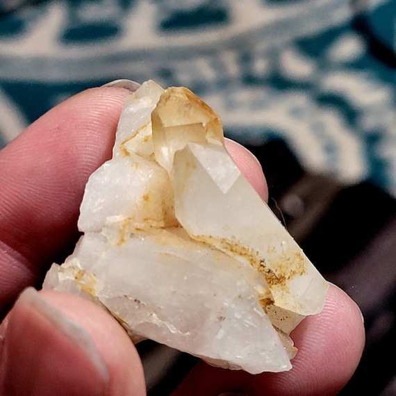 Untreated Natural Aura Quartz Point Crystal Cluster. Double Terminated Crystal