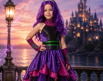 Mal Inspired Dress for Girls, Descendants Inspired Costume, Purple Twirl Dress, Boutique Halloween Dress, Birthday Outfit, Descendants