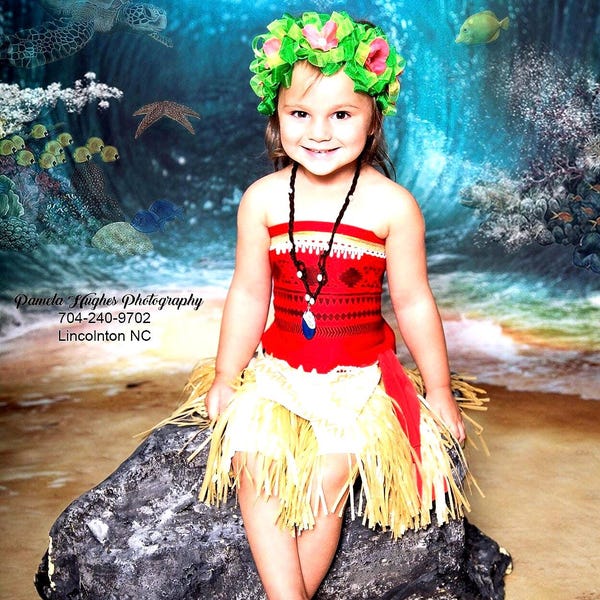 Moana Costume: Handmade Polynesian Princess Outfit, Floral Crown