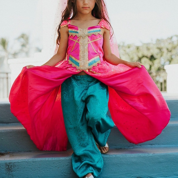 Princess Jasmine pink dress girls costume halloween Princess Jasmine costume Disney jasmine look alike costume Jasmin girl dress