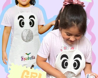 Personalized Trick or Treat Bag for Kids, Custom Halloween bag apro with Name Candy Bag, Cute good double fabric with sequin kids Gifts