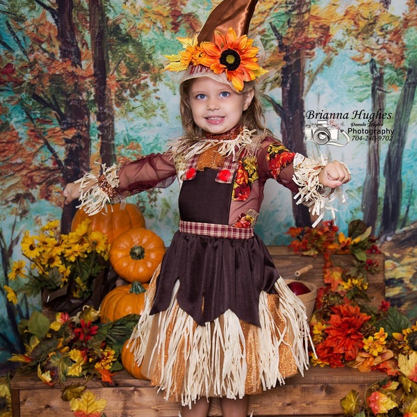 Disfraz de espantapájaros chicas traje de espantapájaros Halloween sustocorona vestido espantapájaros sombrero espantapájaros infantil niños espantapájaros disfraz de Halloween 2018