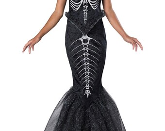 Girls Skeleton Mermaid Black Velvet Tutu Skirt