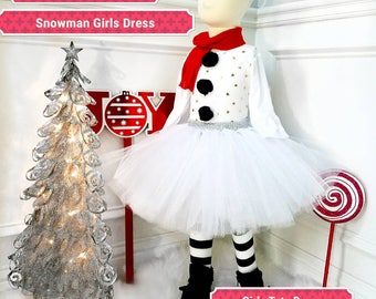 Girls Snowman Christmas Costume: Tutu Dress, Scarf & Hat