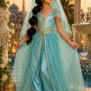 Princess jasmine Costume girls, Arabian princess dress, Aquamarine birthday outfit