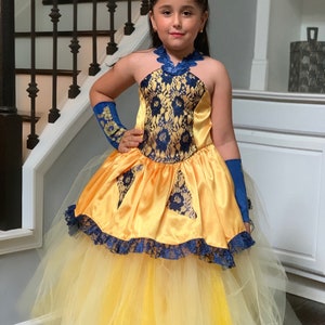 Descendants girls dress  costume Mal descendants 2 Coronation yellow dress Disney coronation descendants dress Halloween costume 2019