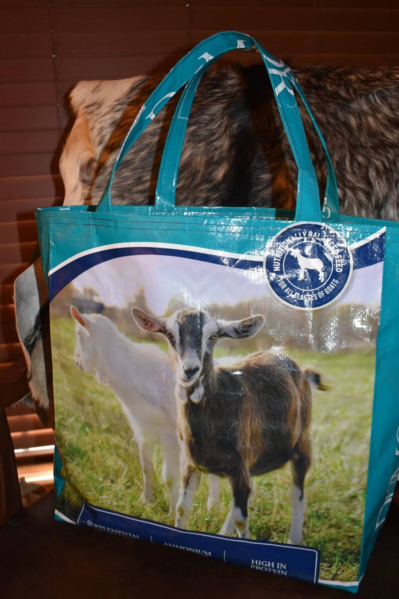 Recycled feed sack goat tote/bag/purse/shopping bag | Etsy