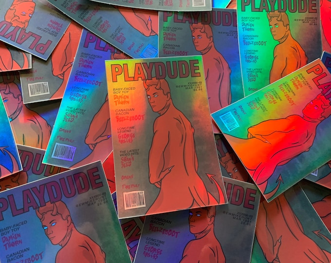 Monster Meat gay vintage magazine style holographic sticker - Devil S2
