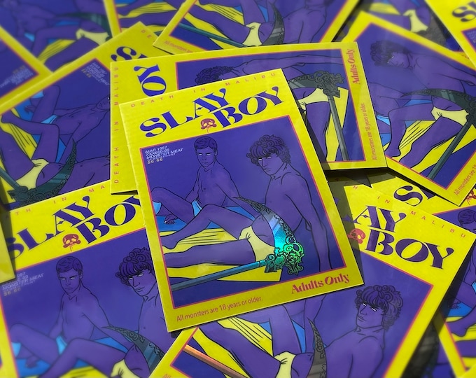 Slay Boy Death Monster Meat gay vintage magazine style holographic sticker