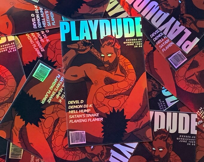 Monster Meat gay vintage magazine style holographic sticker - Devil S1