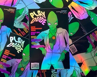 Monster Meat gay vintage magazine style holographic sticker - Alien