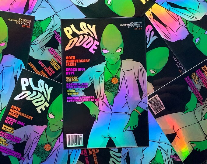 Monster Meat gay vintage magazine style holographic sticker - Alien