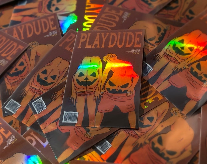 Pumpkin Butts Monster Meat gay vintage magazine style holographic sticker