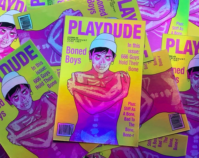 Monster Meat gay vintage magazine style holographic sticker - Skeleton S3