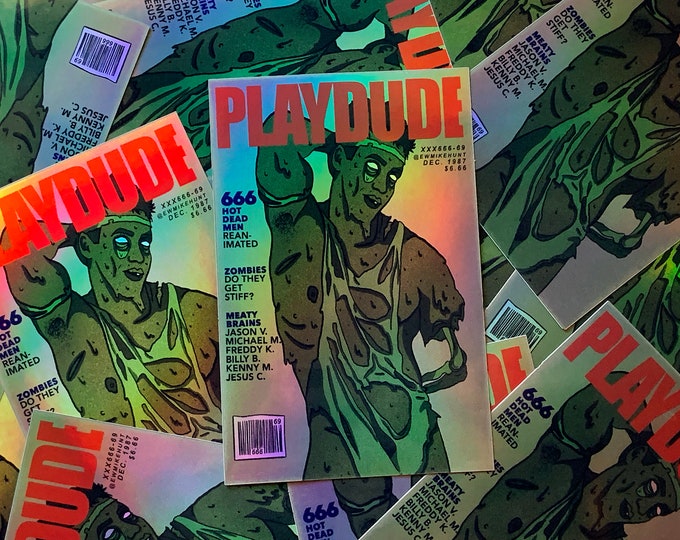 Monster Meat gay vintage magazine style holographic sticker - Zombie S1