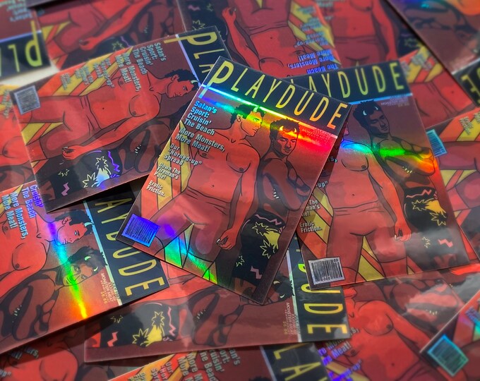 Devil Group Monster Meat gay vintage magazine style holographic sticker