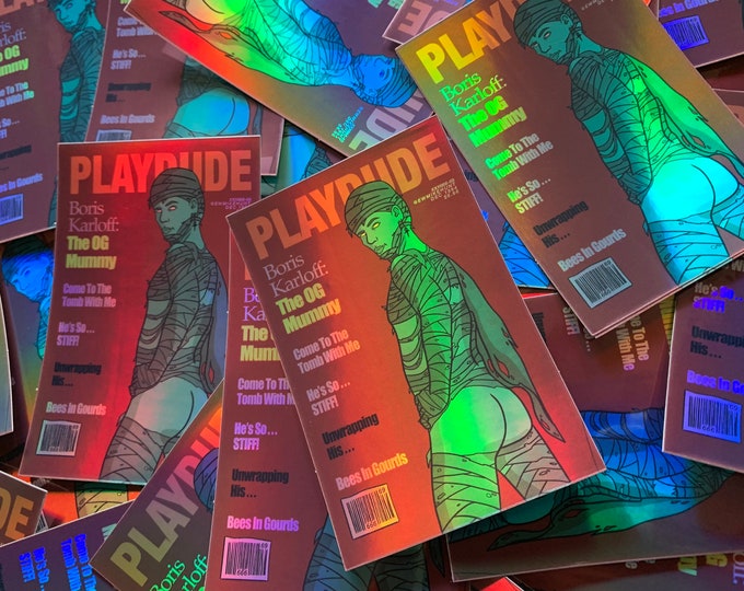 Monster Meat gay vintage magazine style holographic sticker - Mummy