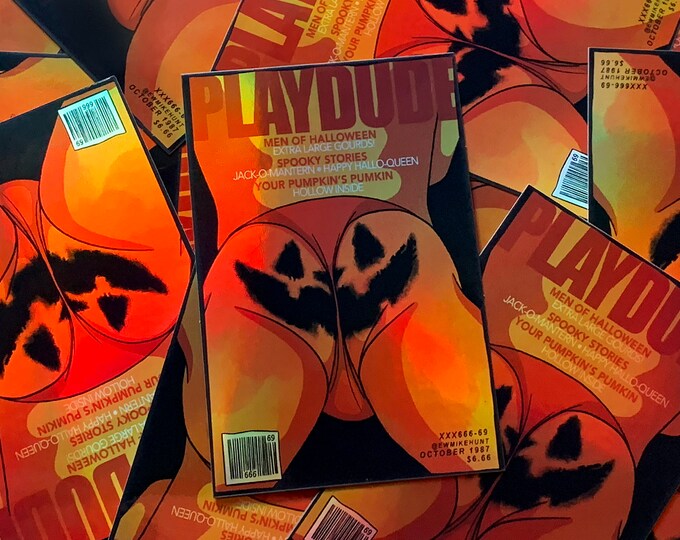 Monster Meat gay vintage magazine style holographic sticker - Pumpkin Butt