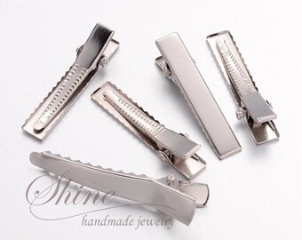 10 pieces of Platinum Alligator Hair Clips, 34mm
