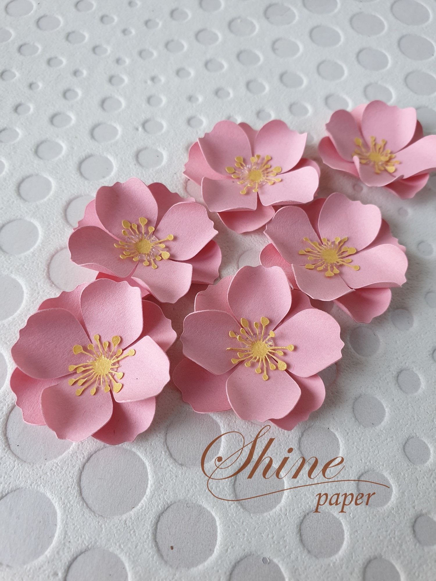 10 Small Paper Flowers, Pink Wild Rose, Handmade Paper Flowers, Baby
