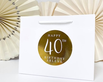 Birthday Gift Bags Personalised | WHITE BIRTHDAY FOIL  | Big Number Gift Bag | Rose Gold Foil  | Birthday Party Favour