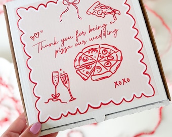 Personalised Wedding PIZZA Box | WHIMSICAL SCALLOPED | takeaway buffet party boxes