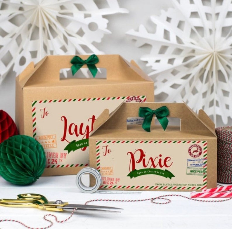 Christmas Eve Box Personalised | NORTH POLE | Kraft box with ribbon bow