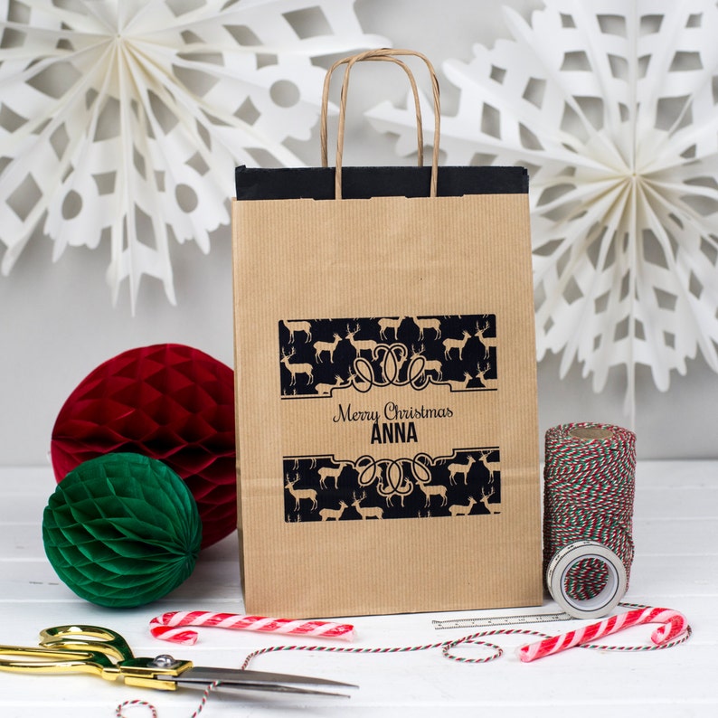 Personalised Rustic Christmas Gift Bags Kraft Xmas Pattern Etsy