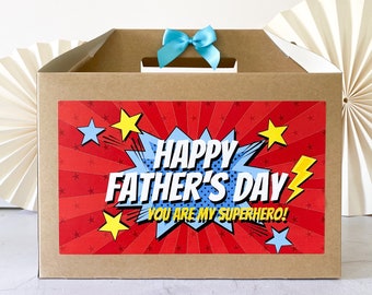 FATHERS DAY Gift Box  | SUPERHERO | Kraft present for Dad Daddy Retro Personalised
