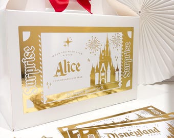 Disney Gift Box Personalised | DISNEYLAND REVEAL | Surprise ticket with ribbon bow