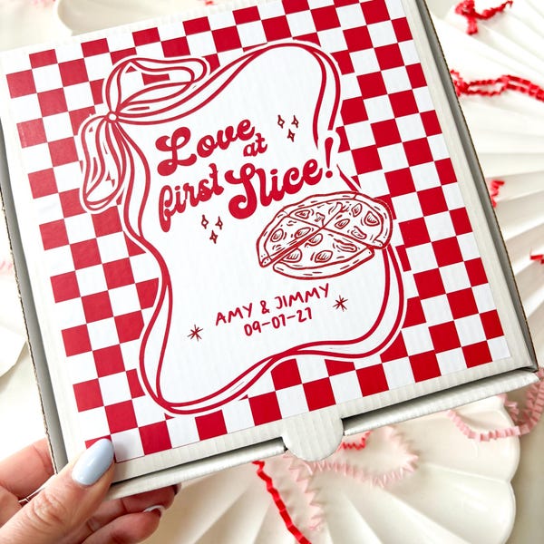 Personalised Wedding Pizza Boxes | Italian  Favour | Custom Names & Date | Love at First Slice | Fun Occasion Food Box