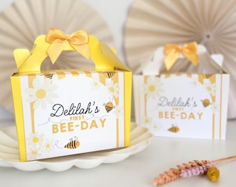 Personalised Childrens Birthday Party Box  Favour | FIRST BEE-DAY | Bumble Bee theme gift boxes