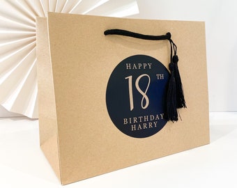 Birthday Gift Bags luxury Personalised | KRAFT BLACK BIRTHDAY  | Big Number Gift Bag | Rose Gold Foil  | Birthday Party Favour
