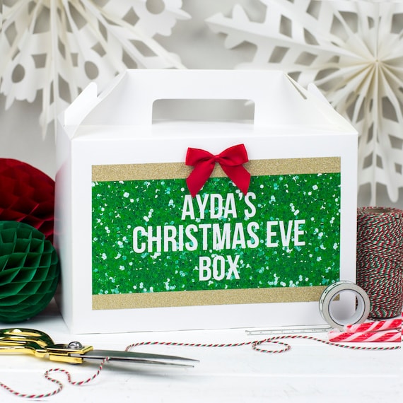 PERSONALISED CHRISTMAS EVE BOX XMAS SPARKLE GLITTERGIFT PRESENT FAVOUR