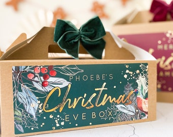 Christmas Eve Box Personalised | GREEN & GRAPE | Kraft box with ribbon bow