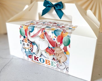 Personalised Childrens Gift Box | CIRCUS SQUARE BIRTHDAY | thank you plain party boxes Party Gift Bag with Bow