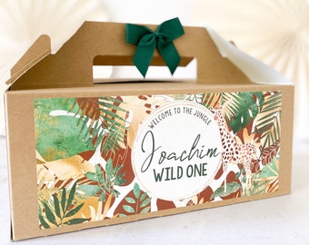 Personalised Childrens Activity Party Favour Gift Box | JUNGLE ANIMAL | Wedding Birthday Party Gift Bag with Bow