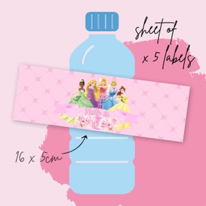 Bottle labels | PRINCESS | 5 X Personalised kids luxe picnic drinks labels